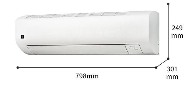 室内機の寸法図:幅798mm × 奥行301mm × 高さ249mm