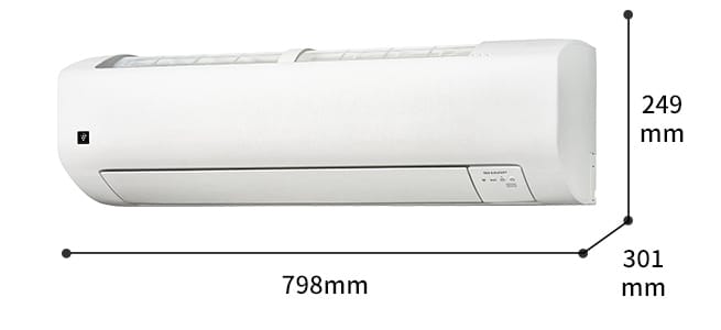 室内機の寸法図:幅798mm × 奥行301mm × 高さ249mm