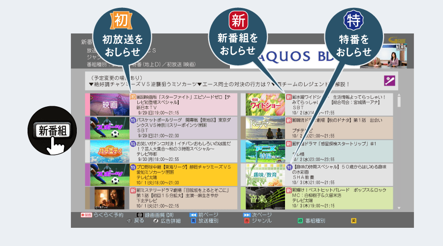 新番組特番おしらせ画面