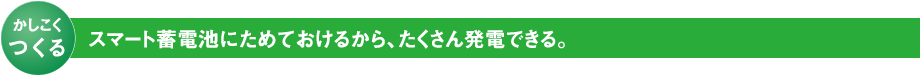 かしこくつくる：スマート蓄電池にためておけるから、たくさん発電できる。