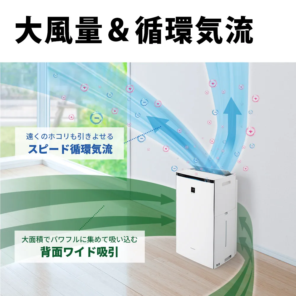 大風量＆循環気流、遠くのホコリもしっかり引き寄せ、背面全体の大きな吸込み口で、パワフルに吸引します