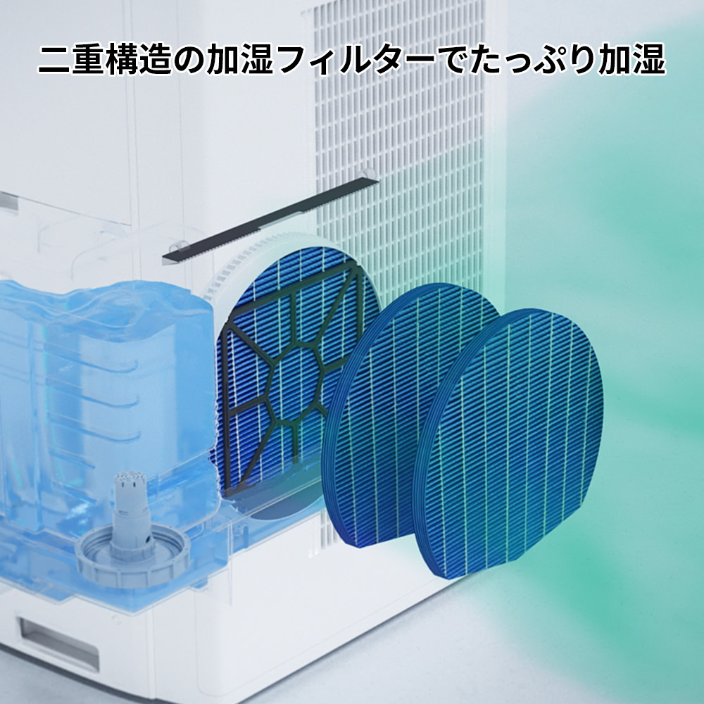 二重構造の加湿フィルターでたっぷり加湿します
