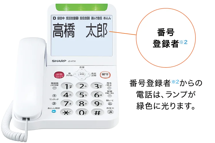 番号登録者からの電話は、ランプが緑色に光ります