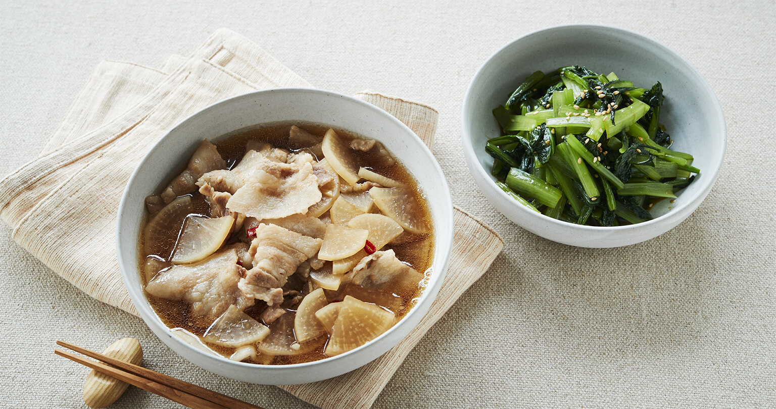 豚肉と大根の煮つけ＆小松菜のナムルおひたし