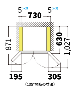 冷蔵庫の天面図