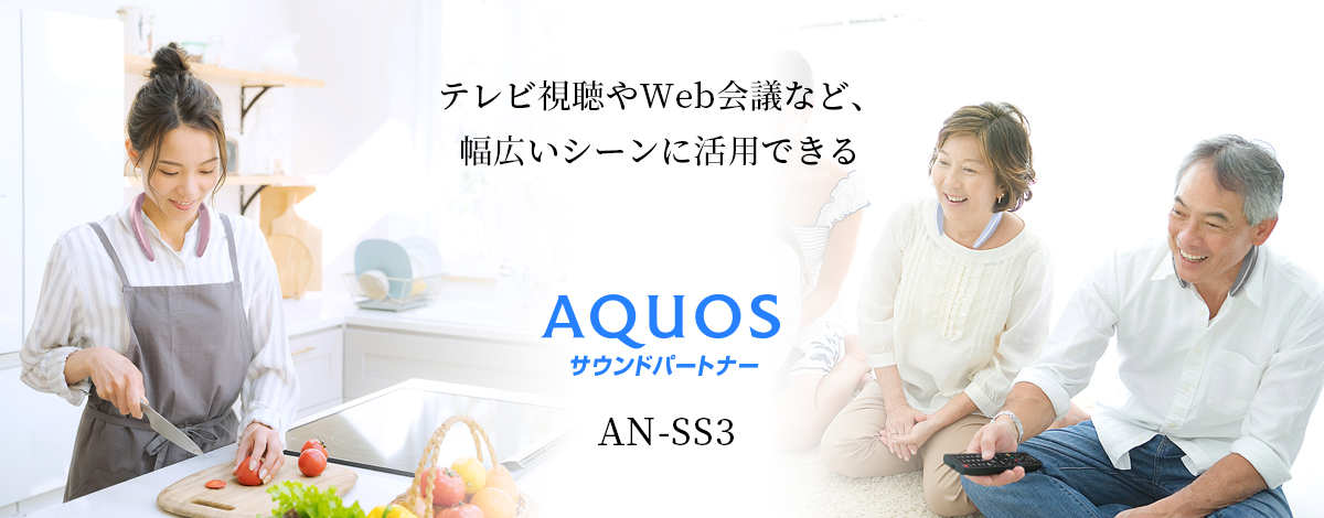 テレビ視聴やWeb会議など、幅広いシーンに活用できる。ウェアラブルネックスピーカーAN-SS8のページにリンクします。
