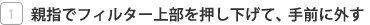 �e�w�Ńt�B���^�[�̏㕔�����������āA��O�ɊO��