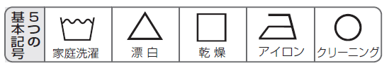5つの基本記号 家庭洗濯 漂白 乾燥 アイロン クリーニング